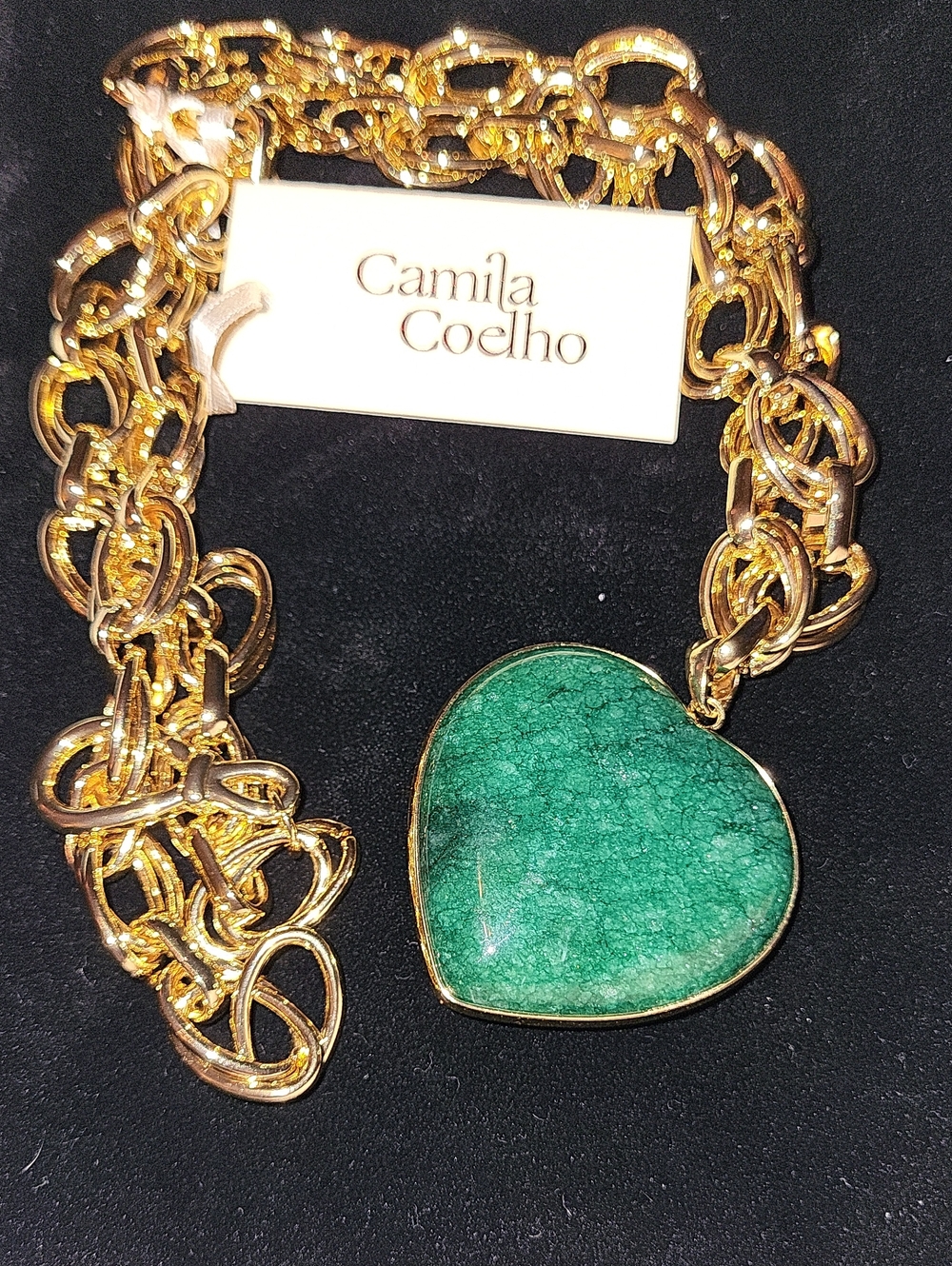Camila Coelho Gold Chain Necklace with Emerald Green Heart Pendant